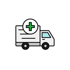 Fototapeta premium delivery truck add plus icon. loading shipment item or medical transportation illustration. simple outline vector symbol design.