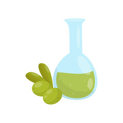 Glass bottle of olive oil, organic healthy food vector Illustration on a white background