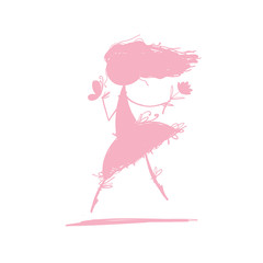 Cute little ballerina, silhouette for your design