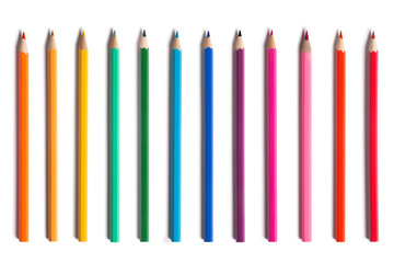 Set of color pencils isolated on white background.
