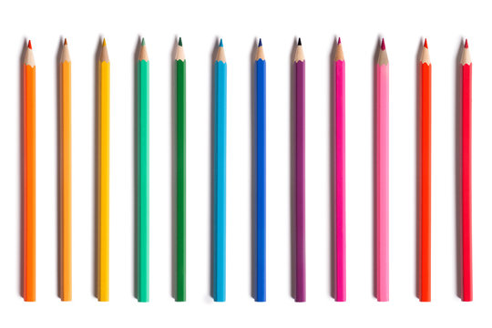 Set of color pencils isolated on white background.
