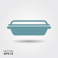 Glass food container. Flat vector icon with shadow