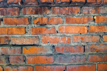Wall of red old brick. Backgrounds, texture