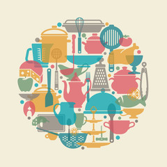 Cooking utensils and kitchen tools in the form of a circle