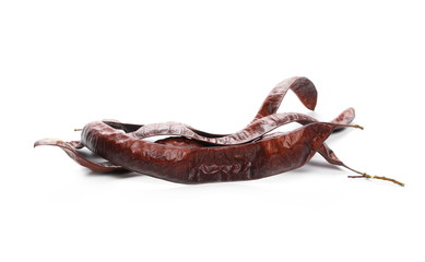 Dry acacia seeds isolated on white background