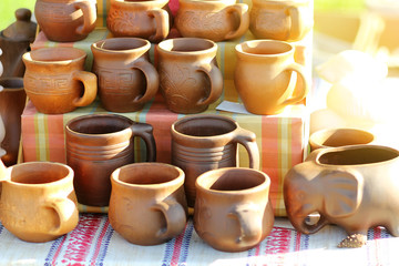 Traditional ukrainian cooking stove clay pots
