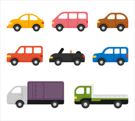 cute shape car simple icon set. flat design style vector graphic illustration