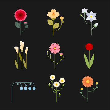 geometric flower icon set. flat design style vector graphic illustration