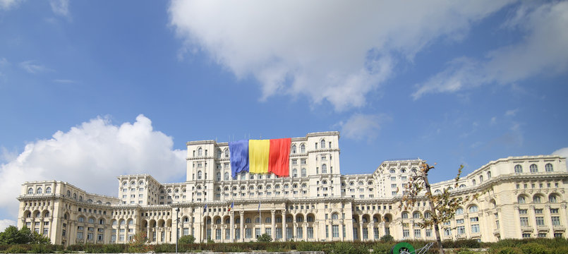 Romania’s flag on the Palace of Parliament
