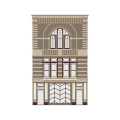 Beautiful detailed linear cityscape collection with townhouses. Small town street with victorian building facades. Template for web, graphic, game and motion design. Vector illustration
