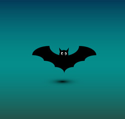 Cartoon halloween flying bat on green background.