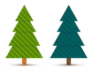 Set 4 of abstract geometric coniferous trees with two shades of green. Vector EPS 10