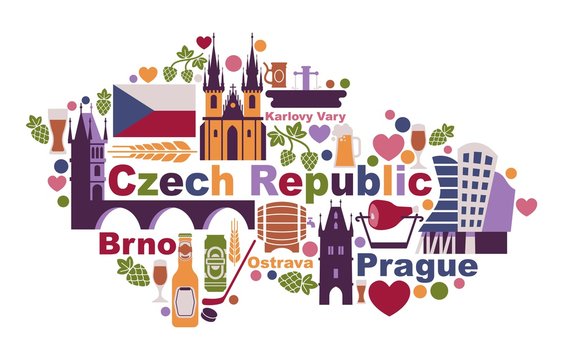 Symbols of the Czech Republic in the form of a map
