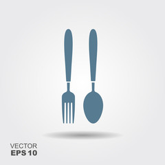 Fork and spoon icon in flat design.