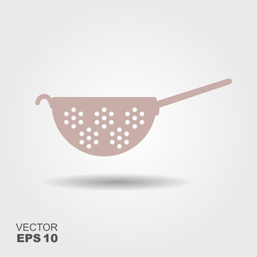 Kitchen colander flat icon. Vector illustration with shadow