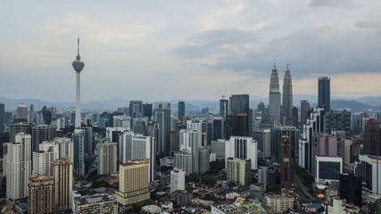 Aerial view of Kuala Lumpur Skyline with KL Tower in Malaysia