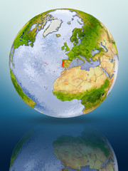 Portugal on globe