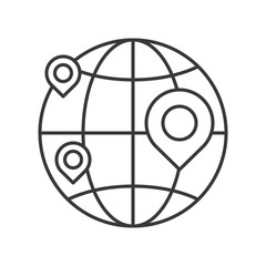 pin on globe, location or branch of business icon, editable stroke outline