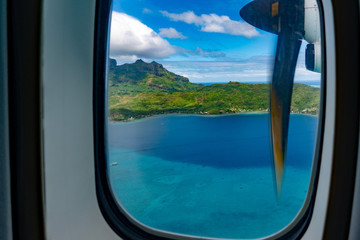 bora bora french polynesia aerial airplane view