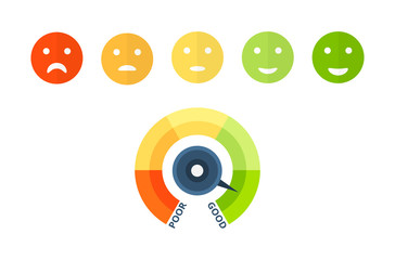 Colorful indicators of credit score, approval of solvency and creditworthiness.