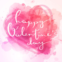 Obraz premium Abstract background in watercolor style for valentine's day with lettering and doodle hearts.