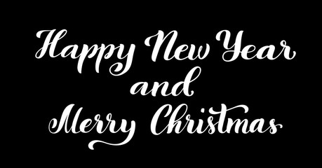 Merry Christmas and happy new year. Modern calligraphy quote with handdrawn lettering. Vector illustration.