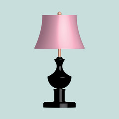 Obraz premium Wooden table lamp on light cyan background. 3D effect vector