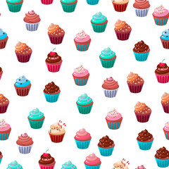 Sweet food chocolate creamy cupcake set isolated vector illustration