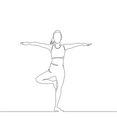 Young woman is practicing yoga. One line