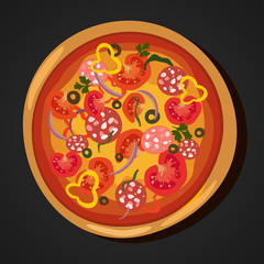 Flat hot pizza icons isolated on white, pepperoni . Vector