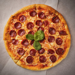 pizza background at the top Margarita salami