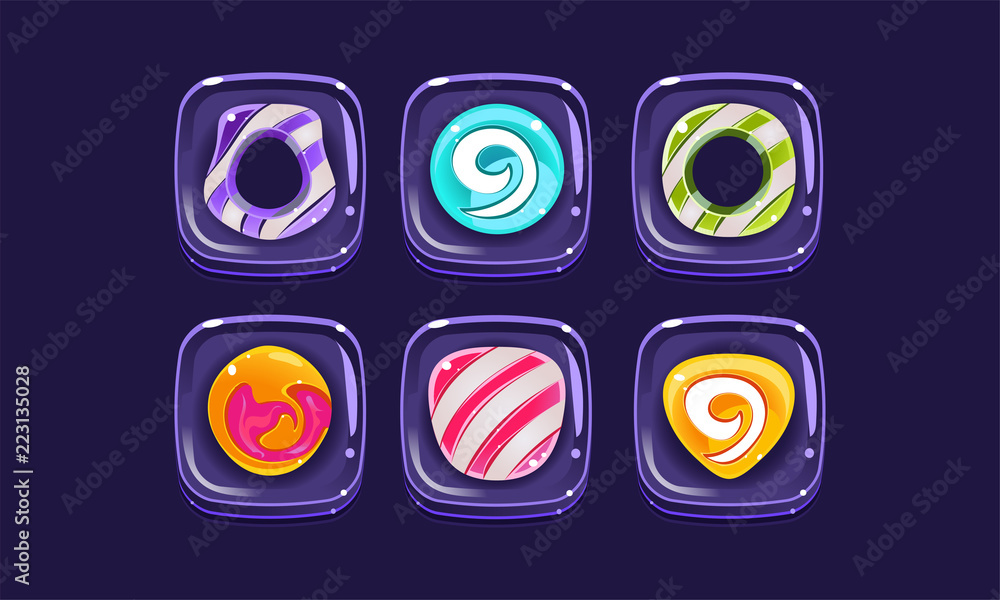 Poster glossy colorful shapes set, square blocks, assets for user interface gui for mobile apps or video ga