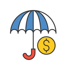 umbrella and coin, protecting money concept, bank and financial related icon, filled outline editable stroke