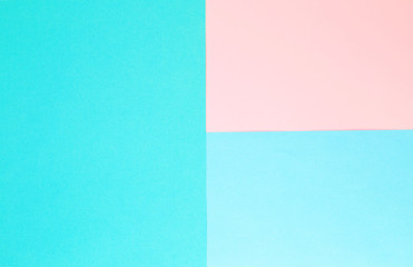 Square, rectangle blue, pink and light green color paper background. Image with place for text.