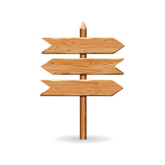 Wooden arrow signs board set. Vector wood signboards plank road