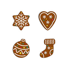 Christmas collection. Gingerbread house, man, hat, toy.