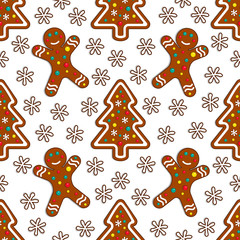 Gingerbread candy seamless pattern on white background