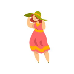 Curvy, overweight girl in fashionable clothes, plus size fashion, body positive vector Illustration on a white background