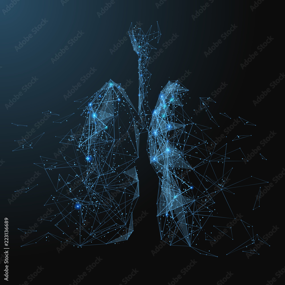 Leinwandbilder destructive lungs with broken contour. low poly blue. polygonal abstract health illustration. in the