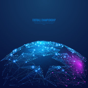 Football championship background. Low poly blue and purple. Polygonal abstract sports illustration. In the form of a starry sky or space. Vector image in RGB Color mode.