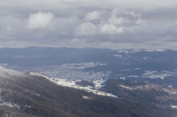 Cloudy mountain landscape. Dragobrat, Carpathian mountains, Ukraine