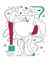 Flat vector illustration of a party with a glass of wine..