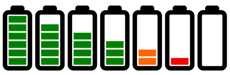 Set of battery icons with different levels of charge