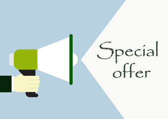 Hand holding megaphone, business concept on Special offer