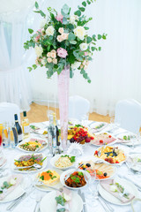 Party meals on the round table, wedding day