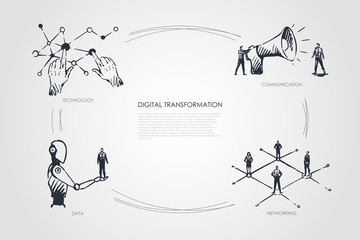 Digital transformation, technology, communication, networking, data concept