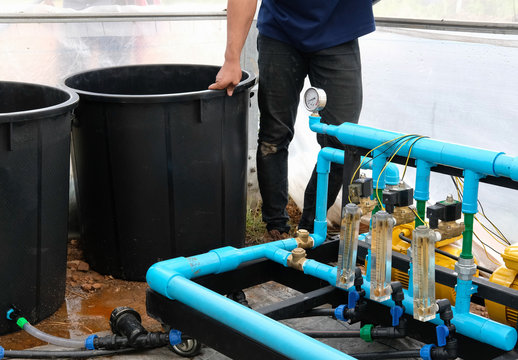 smart agriculture with internet of things, iot. rotameter measure water fertilizer flow rate in greenhouse