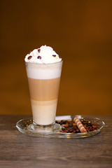 Mix ice cream and coffee with coffee beans and biscuits