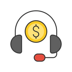 Headphone and coin, personal financial consultant service, bank and financial related icon, filled outline editable stroke