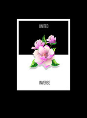 Design t-shirt with magnolia flowers and slogan. Vector illustration.
